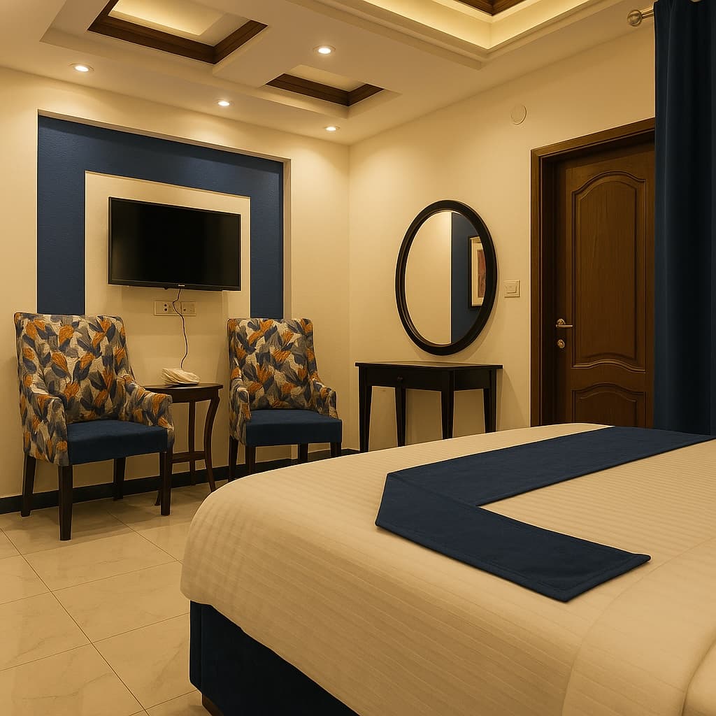 Belmont Deluxe Room — warm interiors luxury hotel Naran